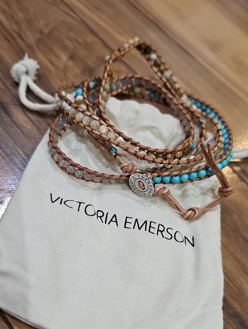 Victoria Emerson Turquoise and Tan Multi-Strand Wrap Bracelet